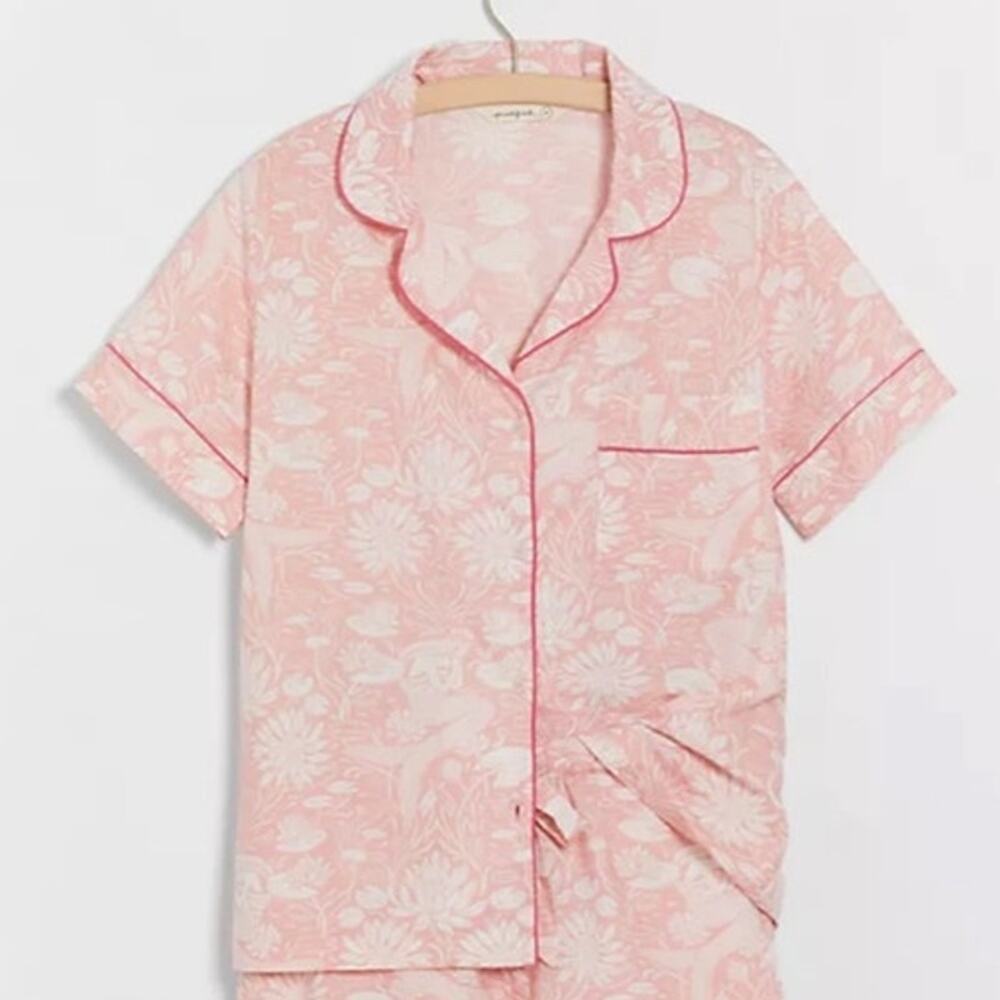 Anthropologie Printfresh Water Lily Pajama Top Pink Floral Cotton XL Sleepwear